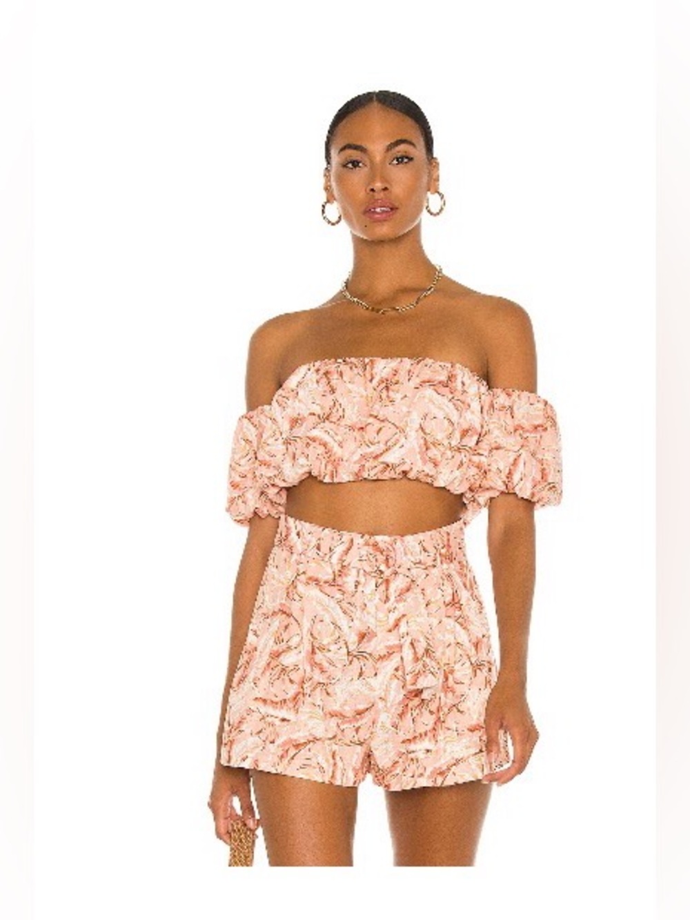 REVOLVE Pink Floral Crop Top with Puff Sleeve Detail